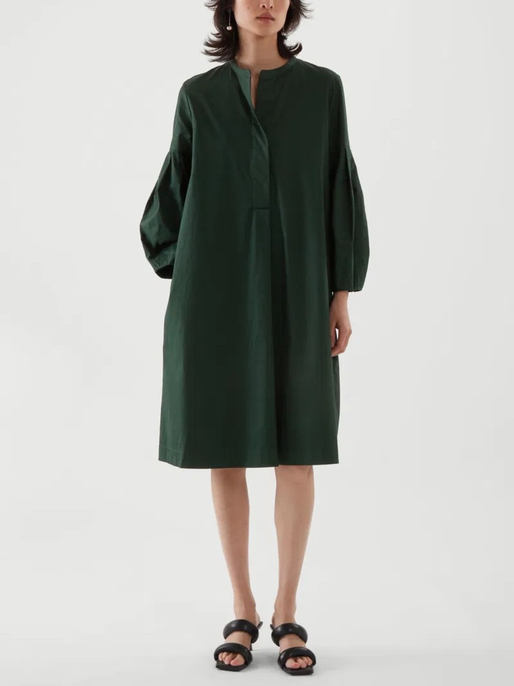 COS 100% Cotton Pleated Shirt Dress, Dark Forest Green – Size 6
